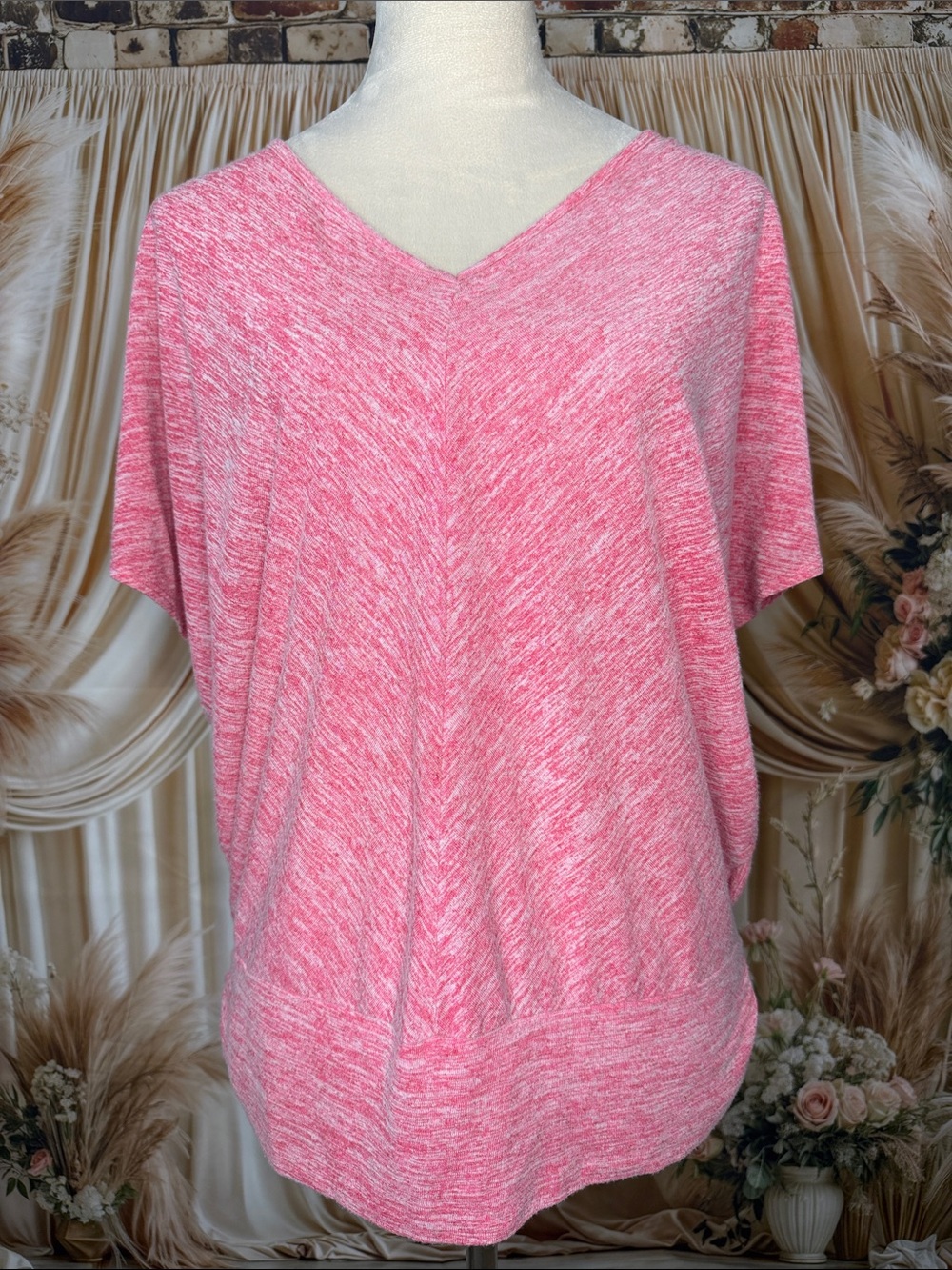 Alyx Heathered Pink V-Neck Dolman Sleeve Top